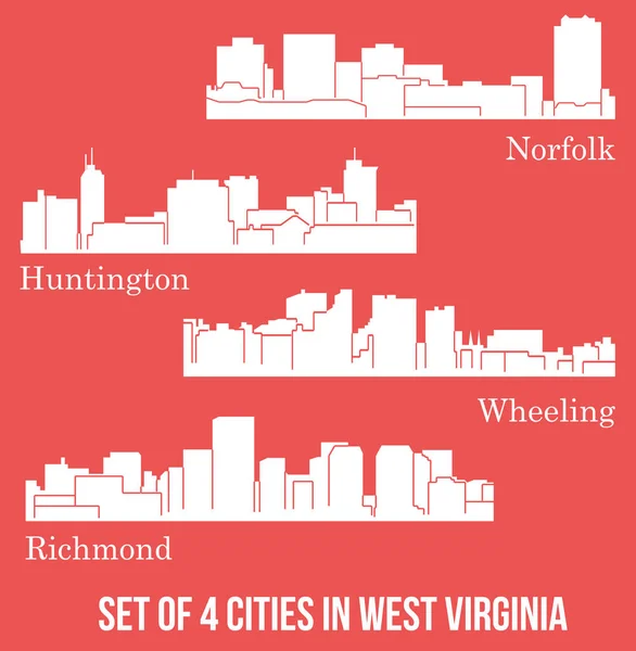 Conjunto Silhuetas Cidade Plana Ilustração Vetorial Simples —  Vetores de Stock