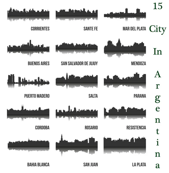 Conjunto Siluetas Ciudad Plana Ilustración Vectorial Simple — Vector de stock