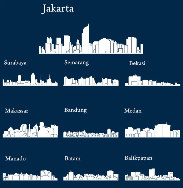 Set Dari Kota Datar Siluet Gambar Vektor Sederhana - Stok Vektor