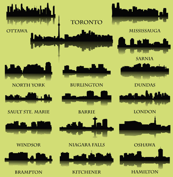 набор плоских городских силуэтов, простая векторная иллюстрация
 