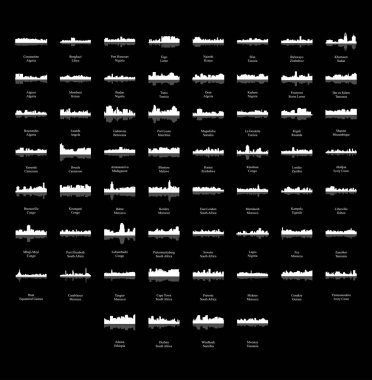 düz şehir siluetleri, basit vektör çizim seti 