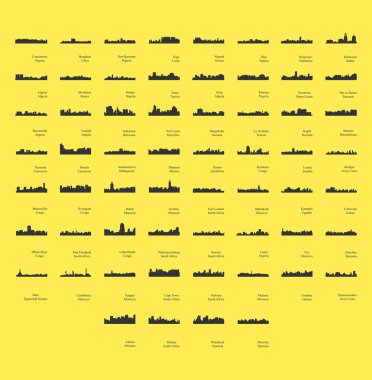 düz şehir siluetleri, basit vektör çizim seti 