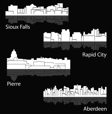 düz şehir siluetleri, basit vektör çizim seti 