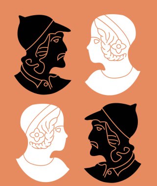 Erkek ve Kadın yüz siluetleri, sadece vektör illüstrasyon 