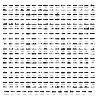 düz şehir siluetleri, basit vektör çizim seti 