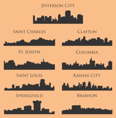 düz şehir siluetleri, basit vektör çizim seti 