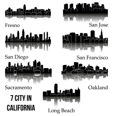 düz şehir siluetleri, basit vektör çizim seti 