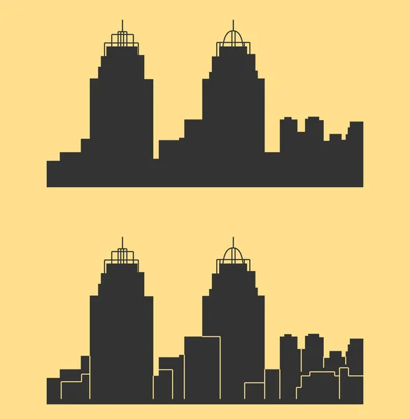 Set Flat City Silhouettes Simple Vector Illustration — Stock Vector