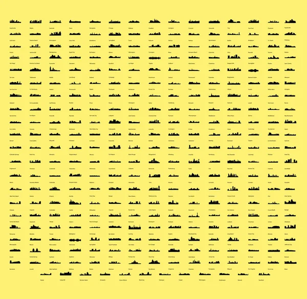 düz şehir siluetleri, basit vektör çizim seti 