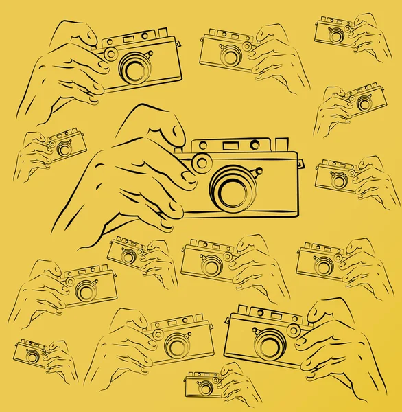 Set Hands Cameras Color Background — Stock Vector