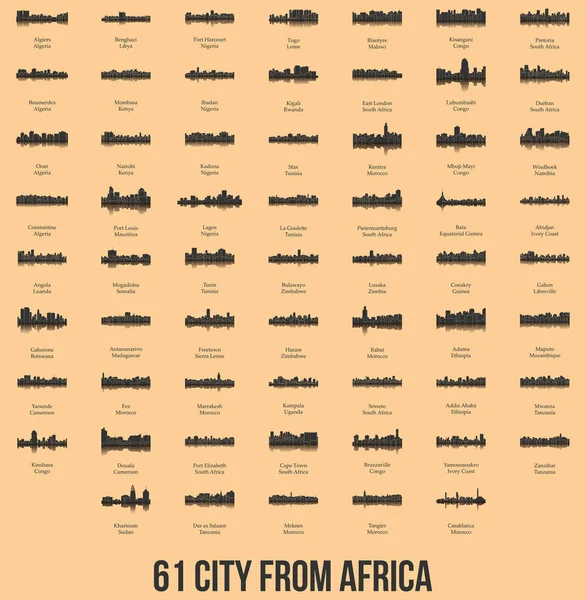 Conjunto Siluetas Ciudad Plana Ilustración Vectorial Simple — Vector de stock