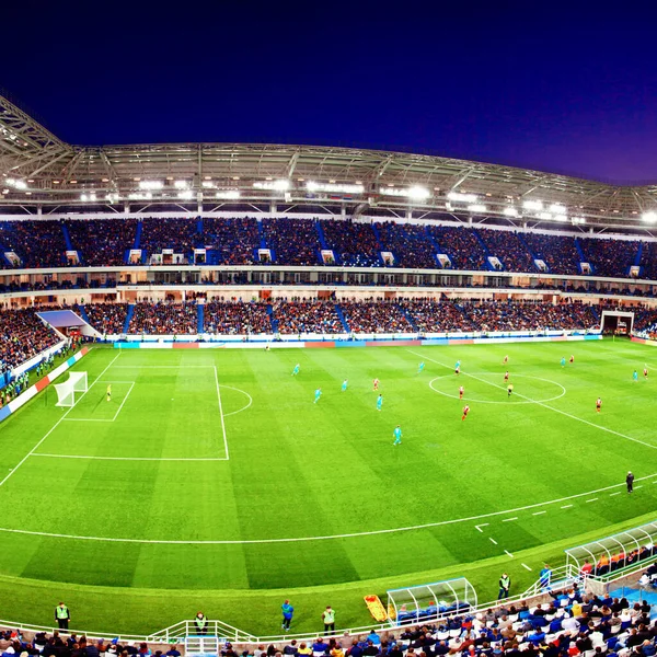 Футбольный Стадион Блестящие Огни Вид Поля Футбольная Концепция — стоковое фото