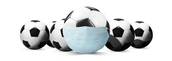 Konzept Zur Absage Der Fußball Ball Mit Coronavirus Maske — Stockfoto