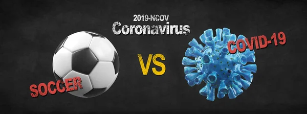 Concepto Evento Cancelación Fútbol Euro Bola Con Máscara Coronavirus — Foto de Stock