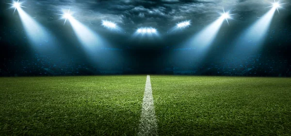 Футбольний Стадіон Блискучі Вогні Вид Поля Концепція Футболу — стокове фото