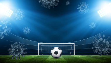 Avrupa futbolu iptal konsepti. Koronavirüs maskeli top