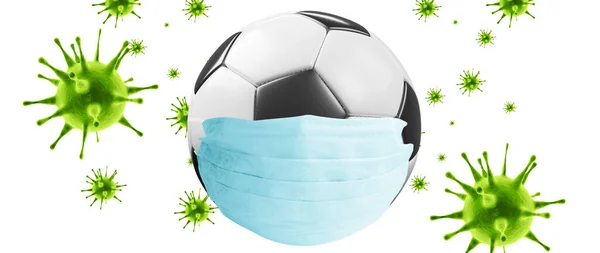 Concepto Evento Cancelación Fútbol Euro Bola Con Máscara Coronavirus —  Fotos de Stock