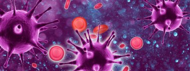 Grip virüsü hücrelerinin mikroskobik görüntüsü. 3 boyutlu tıbbi illüstrasyon