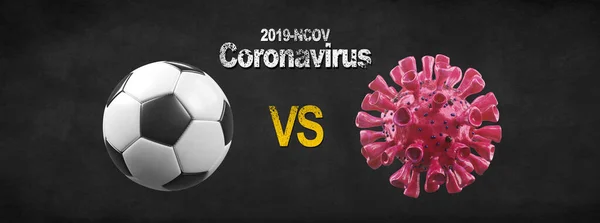 Concepto Evento Cancelación Fútbol Euro Bola Con Máscara Coronavirus — Foto de Stock