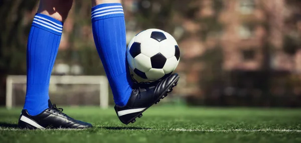 Jogo Futebol Tradicional Com Uma Bola Couro — Fotografia de Stock