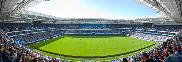 Estadio Fútbol Luces Brillantes Vista Desde Campo Concepto Fútbol — Foto de Stock