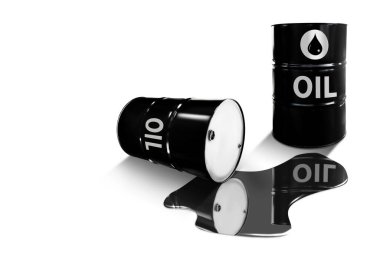 Metal oil barrels. Oil, gas and petroleum industry and manufacturing. 3D Illustration clipart