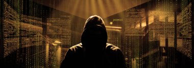 Hacker bir siber uzaya girmek için dizüstü bilgisayarına bir kod yazdırır