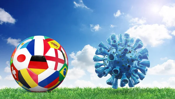 Euro Piłka Nożna Odwołania Koncepcji Imprezy Piłka Maską Koronawirusową — Zdjęcie stockowe