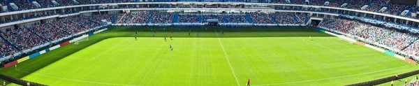 Stadion Piłkarski Błyszczące Światła Widok Pola Koncepcja Piłki Nożnej — Zdjęcie stockowe