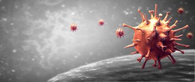 Grip virüsü hücrelerinin mikroskobik görüntüsü. 3 boyutlu tıbbi illüstrasyon