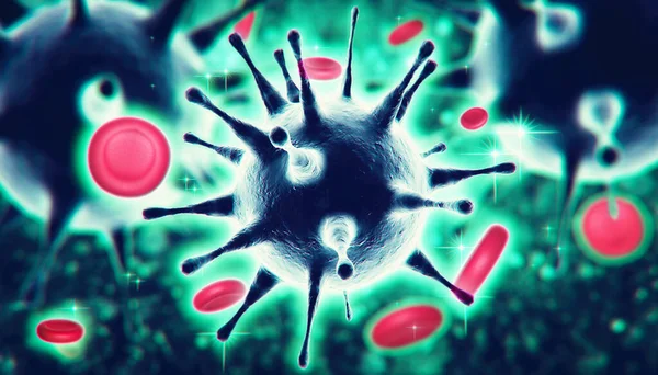 Mikroskopijny Widok Komórek Wirusa Grypy Ilustracja Medyczna — Zdjęcie stockowe