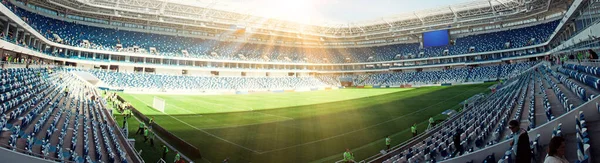 Stade Football Lumières Brillantes Vue Depuis Terrain Concept Football — Photo