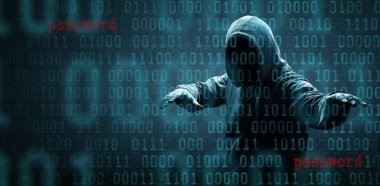 Hacker bir siber uzaya girmek için dizüstü bilgisayarına bir kod yazdırır