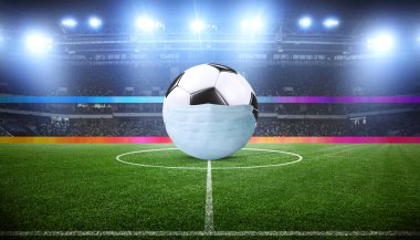 Avrupa futbolu iptal konsepti. Koronavirüs maskeli top