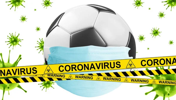 Concepto Evento Cancelación Fútbol Euro Bola Con Máscara Coronavirus — Foto de Stock