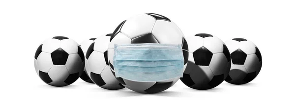 Konzept Zur Absage Der Fußball Ball Mit Coronavirus Maske — Stockfoto