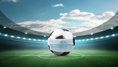 Avrupa futbolu iptal konsepti. Koronavirüs maskeli top