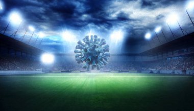 Avrupa futbolu iptal konsepti. Koronavirüs maskeli top