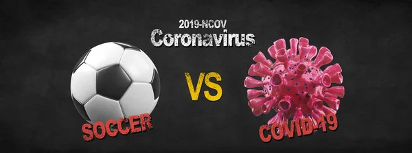 Concepto Evento Cancelación Fútbol Euro Bola Con Máscara Coronavirus — Foto de Stock