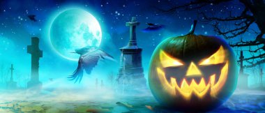 Ürkütücü bir gecede balkabağıyla Cadılar Bayramı.