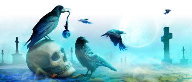 Korkunç bir gecede kafatasıyla cadılar bayramı geçmişi.