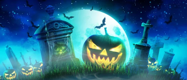 Halloween Tło Dyni Upiorną Noc — Zdjęcie stockowe