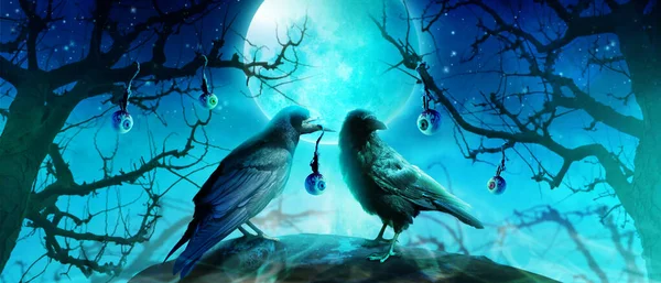 Halloween Háttér Holló Egy Kísérteties Éjszaka — Stock Fotó