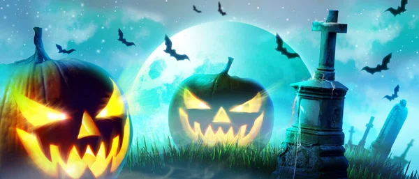 Halloween Pozadí Dýní Strašidelné Noci — Stock fotografie