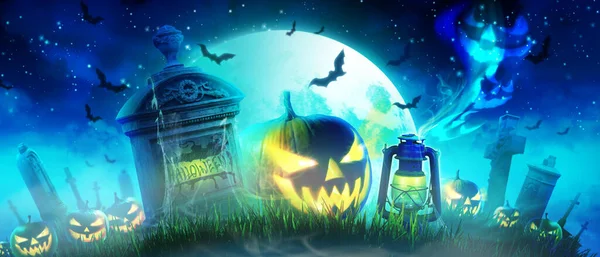 Halloween Tło Dyni Upiorną Noc — Zdjęcie stockowe