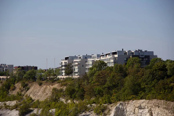 Some contemporary buildings built on the edge of an old limestone quarry in Malmo, Sweden