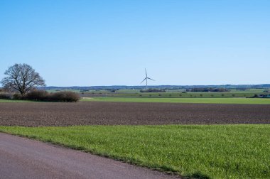 İsveç 'in güneyindeki Skane' deki (İskandinav) tarım arazilerinin ortasında yalnız bir rüzgar santrali bulunuyor.