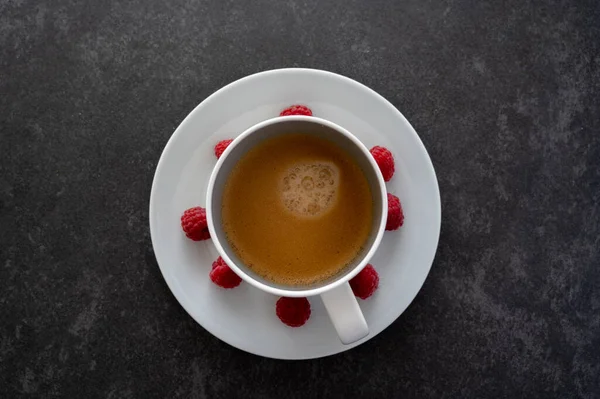 Top View Cup Filled Coffee Placed White Plate Decorated Red Royalty Free Stock Images