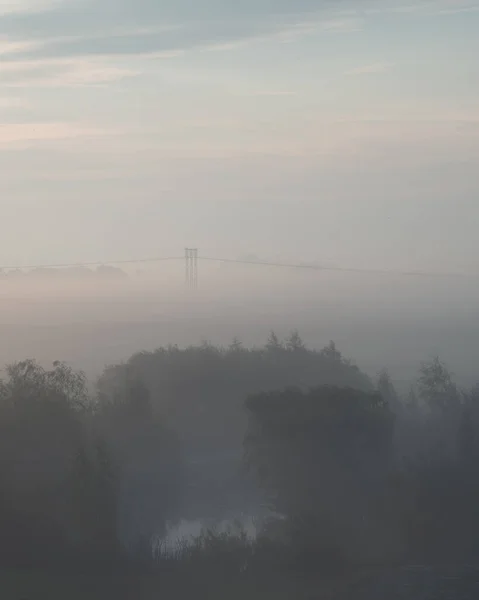 スウェーデンのルンド市外の小さな湖と森の風景の霧と霧 — ストック写真