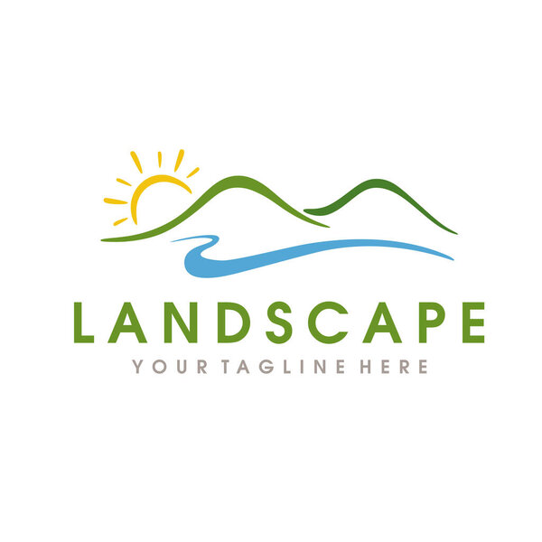 Landscape Hills Logo, Farm Logo, Mountain Peaks Vector logo design